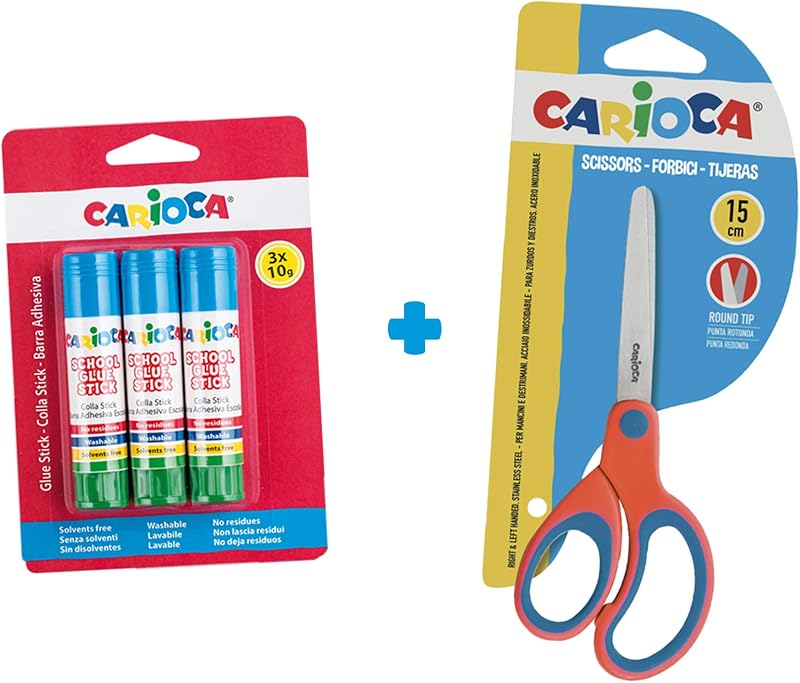 Todos para o Conjunto EL Cole | Kit de Material Escolar: Marcadores super laváveis, lápis de cor, filme plástico, cola e tesoura com ponta redonda | 40 peças