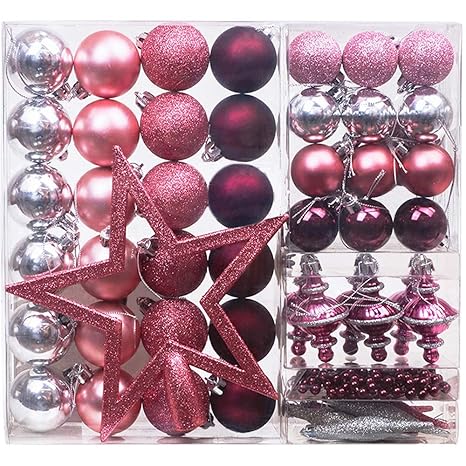 Victors Workshop 60 Tlgweihnachtskugeln Rosa Weihnachtsbaum Schmuck Dekoration Kunststoff Pink Violett Christbaumschmuck Für Weihnachtsdeko