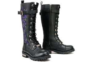 Milwaukee Leather Women's Black Leather 14-Inch Knee High Tall Motorcycle Boots Lace-Up w/Embroidery MBL9356 MBL9357