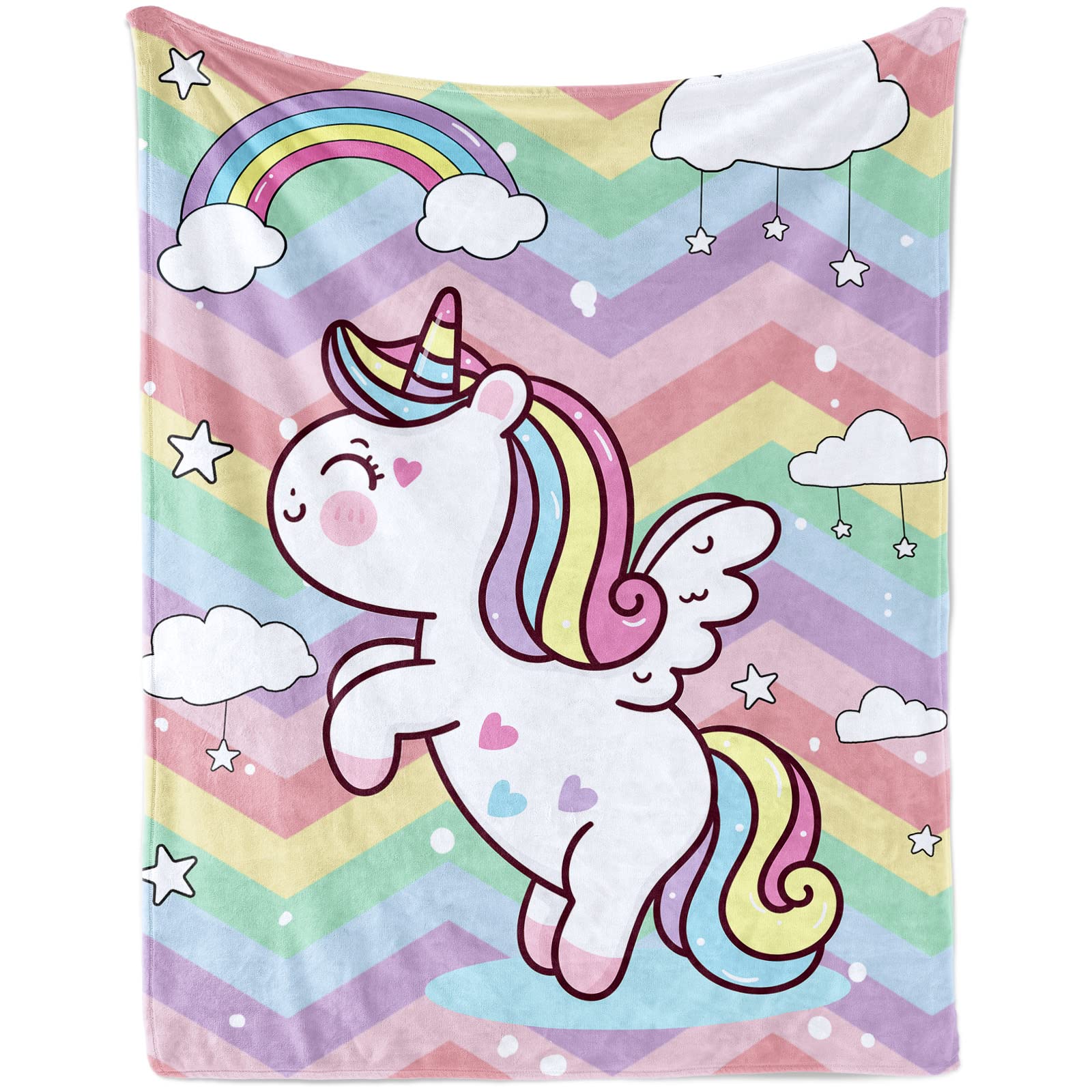 Unicorn Throw Blanket for Girls, Soft Cute Unicorn Plush Flannel Blanket for Toddler, Rainbow Cartoon Unicorn Baby Cozy Fluffy Blanket for Kids Gift Couch Bed Sofa Nursery Decor, 100 x 130 cm