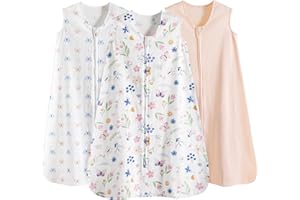 david's kids 3 Pack 100% Cotton Baby Sleep Sack 6-12 Months, Ultra Soft Baby Wearable Blankets with 2-Way Zipper, Comfy Sleeping Bags for Infant Newborn Boys Girls Neutral, Medium Size, Butterfly