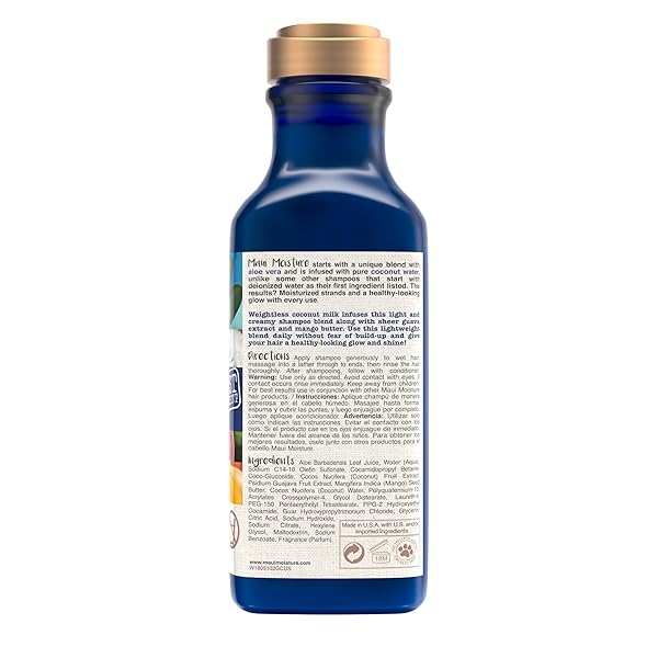 MAUI MOISTURE NOURISH & MOISTURE + COCONUT MILK SHAMPOO TO HYDRATE AND DETANGLE CURLY HAIR, LIGHTWEIGHT DAILY MOISTURIZING SHAMPOO, VEGAN, SILICONE & PARABEN-FREE, 13 FL OZ