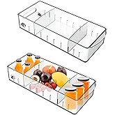 JoyHuaTrade 2 PCS Fridge Organizer with Wheels, Refrigerator Organizers and Storage with Adjustable Dividers, Clear Pantry Organizer Bins for Kitchen Organization and Storage