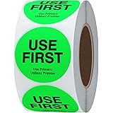 Hybsk Fluorescence"USE First" Stickers Restaurant Food Service FIFO Label 1.5 Inch Total 500 Labels Per Roll (Fluorescence Gr