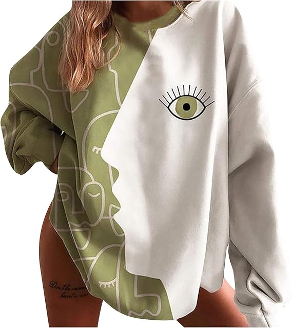 Amazon Co Jp レディース パーカー Doerwye ファッション ルーズ ラウンドネック 抽象絵画 目 プリント スウェット シャツ 大きいサイズ Bf風 カジュアル かっこいい トップス ファッション アウター ストリート 通学 薄手 春 秋 男女兼用 服 ファッション小物