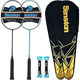Senston N80 Carbon Fiber Badminton Racket 79g Lightweight 2-Player Set | Full Carbon Fiber 5U Frame,79g Lightweight,Pyramid Wind-Resistant,Isometric Sweet Spot,28 lbs Tension,2 Carry Bags