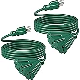 DEWENWILS 15 FT Outdoor Extension Cord, Weatherproof 16/3 SJTW Power Cable for Outdoor String Lights and Landscaping String Lights, ETL Listed, Pack of 2, Green