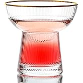 Lysenn Stemless Margarita Glasses Set of 2 - Elegant Vertical Stripes Cocktail Glasses – Premium Hand Blown Glassware for Martini and Mixed Drinks – 10 oz Gold Rim