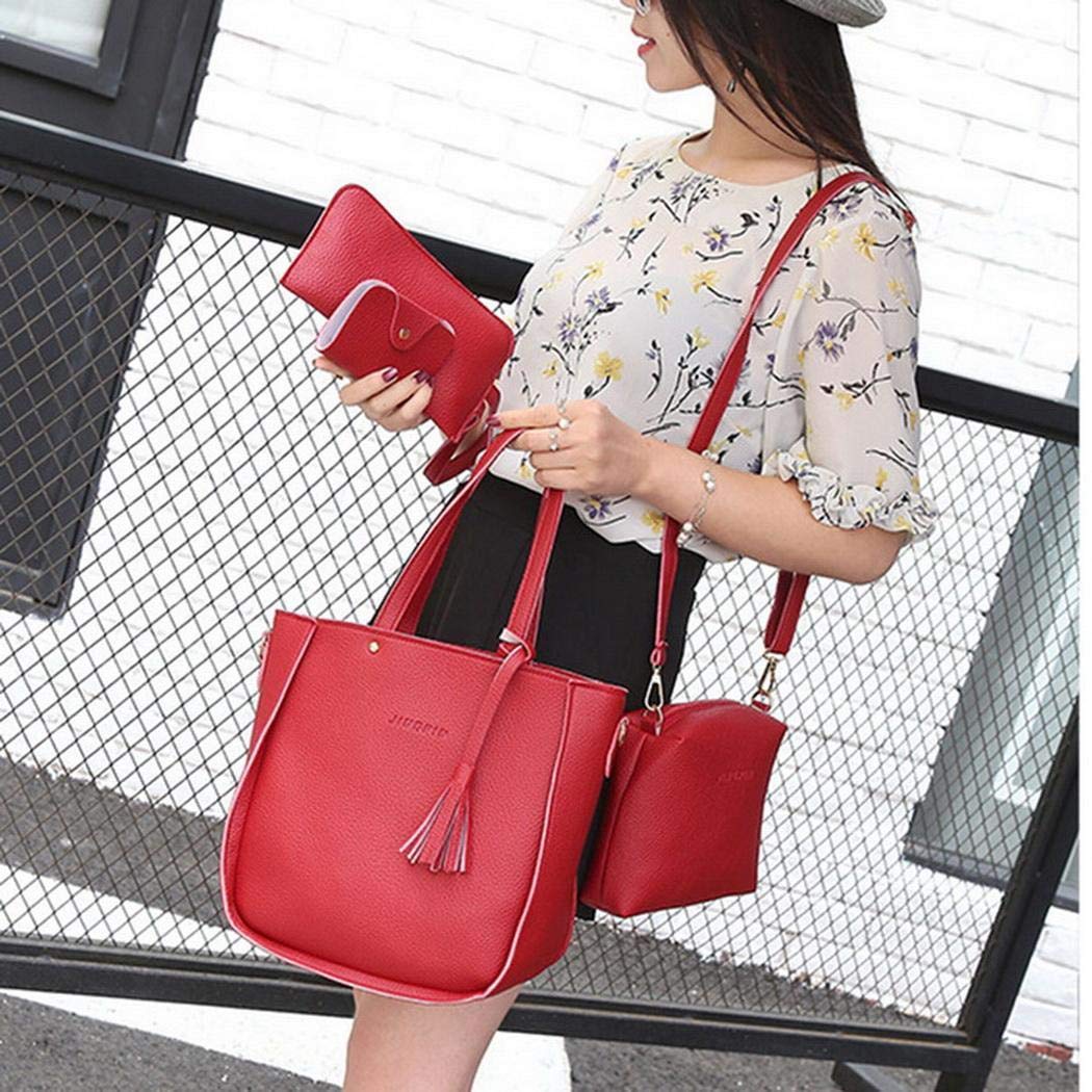 Anstsy Las mujeres de moda de cuero con cremallera bolso de hombro sólido Messenger Bag Purse Set Bolsos bandolera