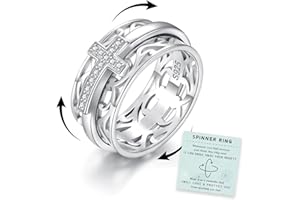 SARIEL 925 Sterling Silver Cross Spinner Ring Fidget Spinning Band Rings for Women Mom Daughter