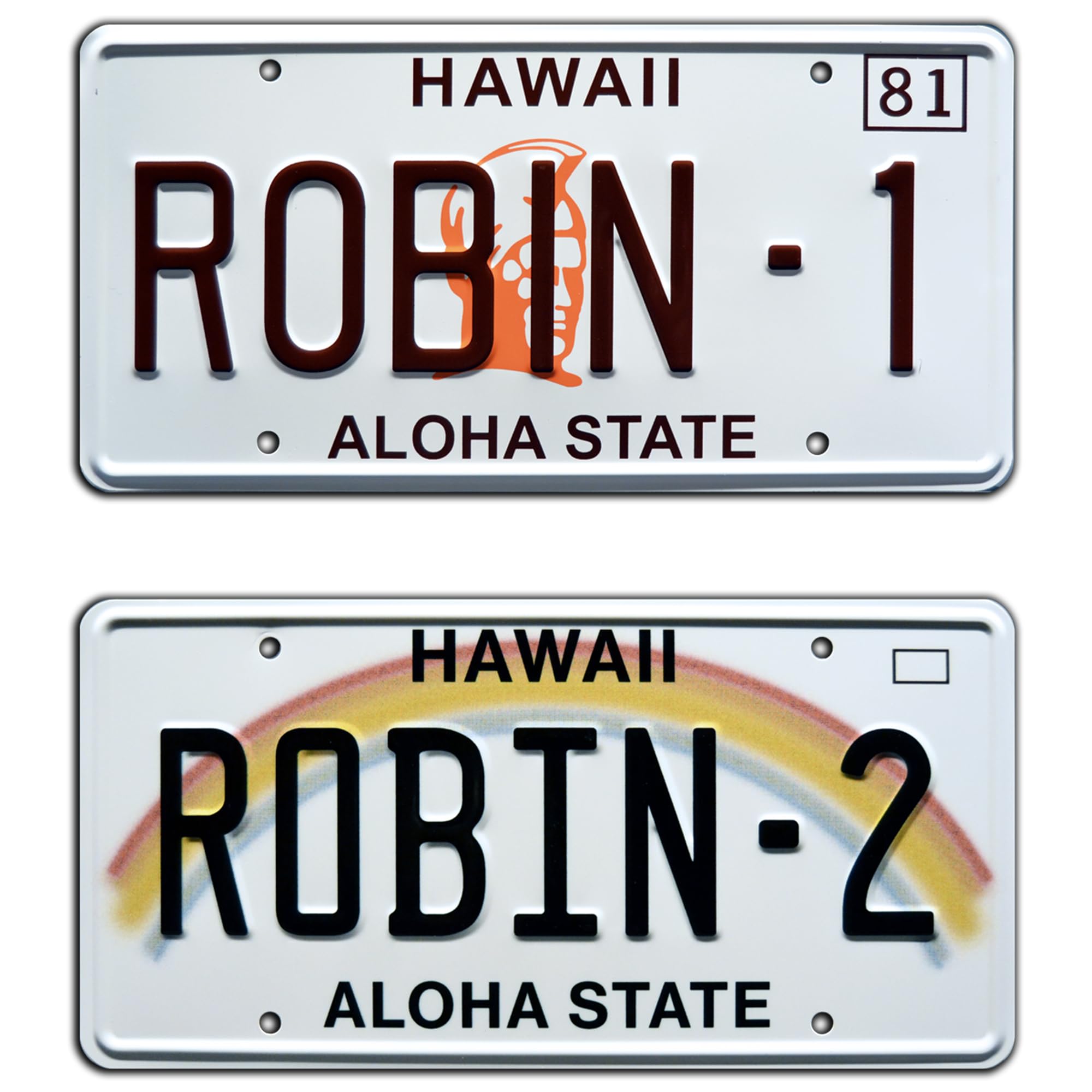Magnum PI | ROBIN-1 + ROBIN-2 | Metal Stamped License Plates