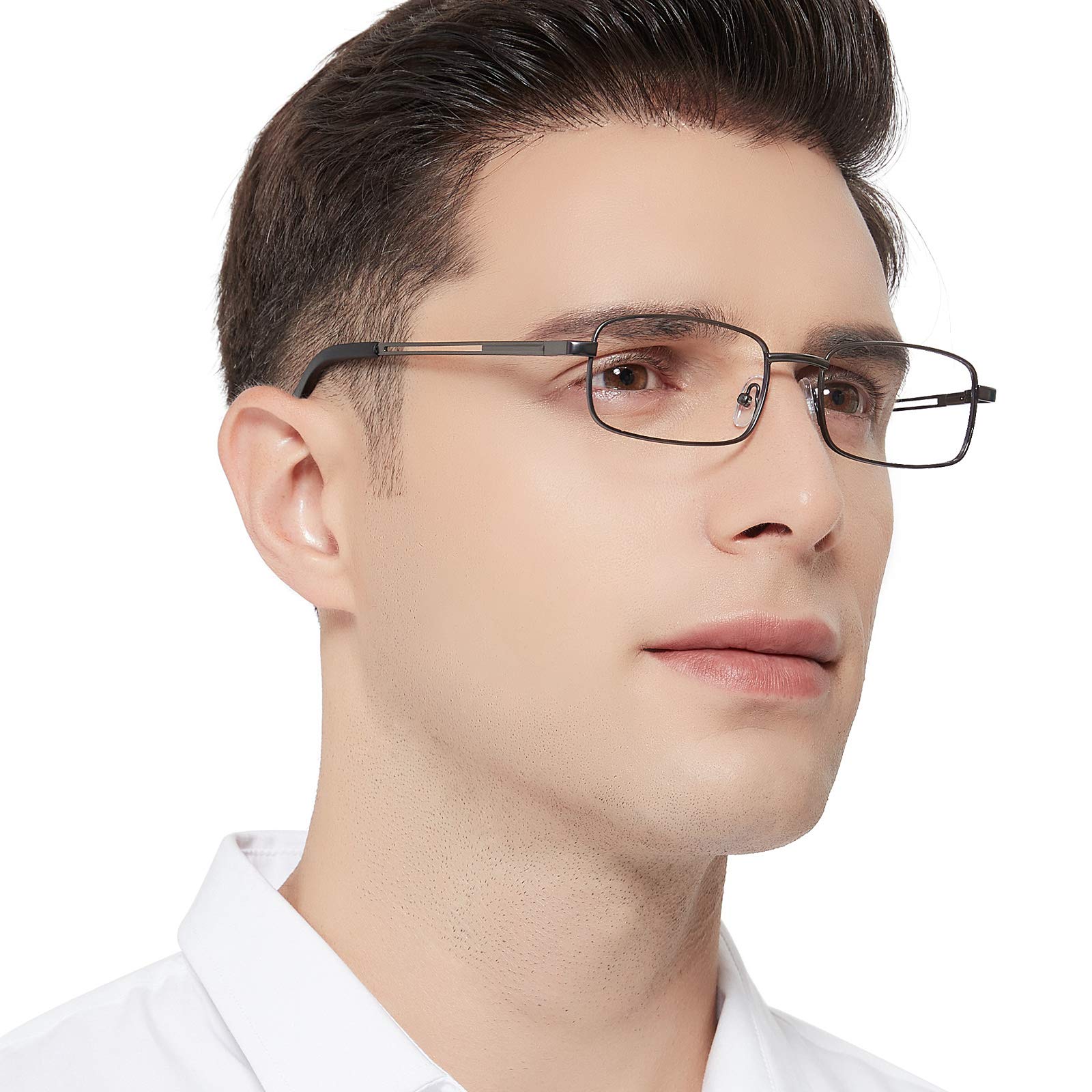 OCCI CHIARI Rectangle Reading Glasses for Men 4.0, Men's Metal Readers Glasses Medium Frame Reading Glasses (Brown, 400)