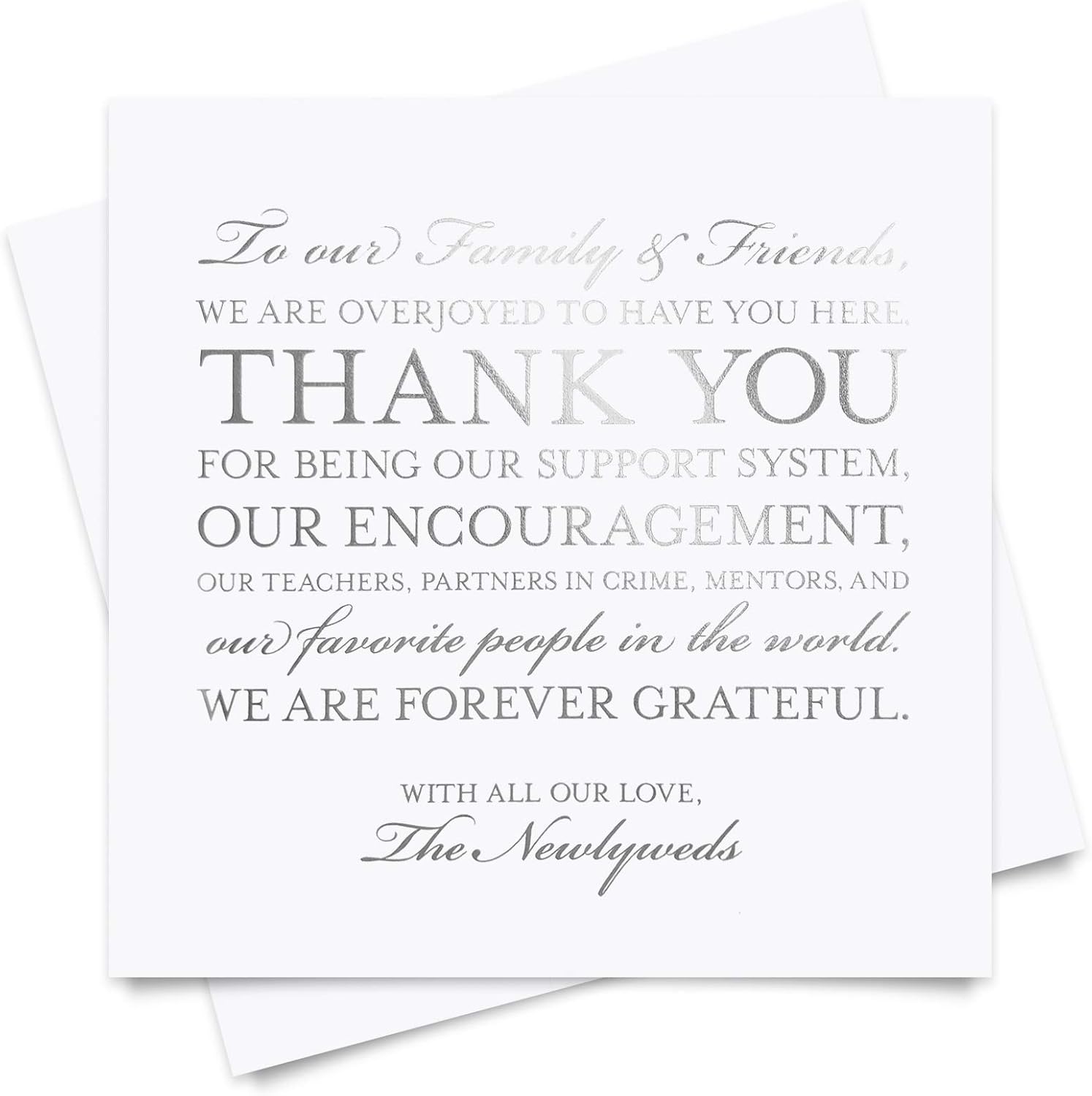 Bliss Collections Wedding Reception Thank You Cards - Pack of 50 Real Silver Foil Cards are a Great Addition to Your Table Centerpiece and Wedding Decorations, 5x5 Cards, Made in The USA: Home & Kitchen