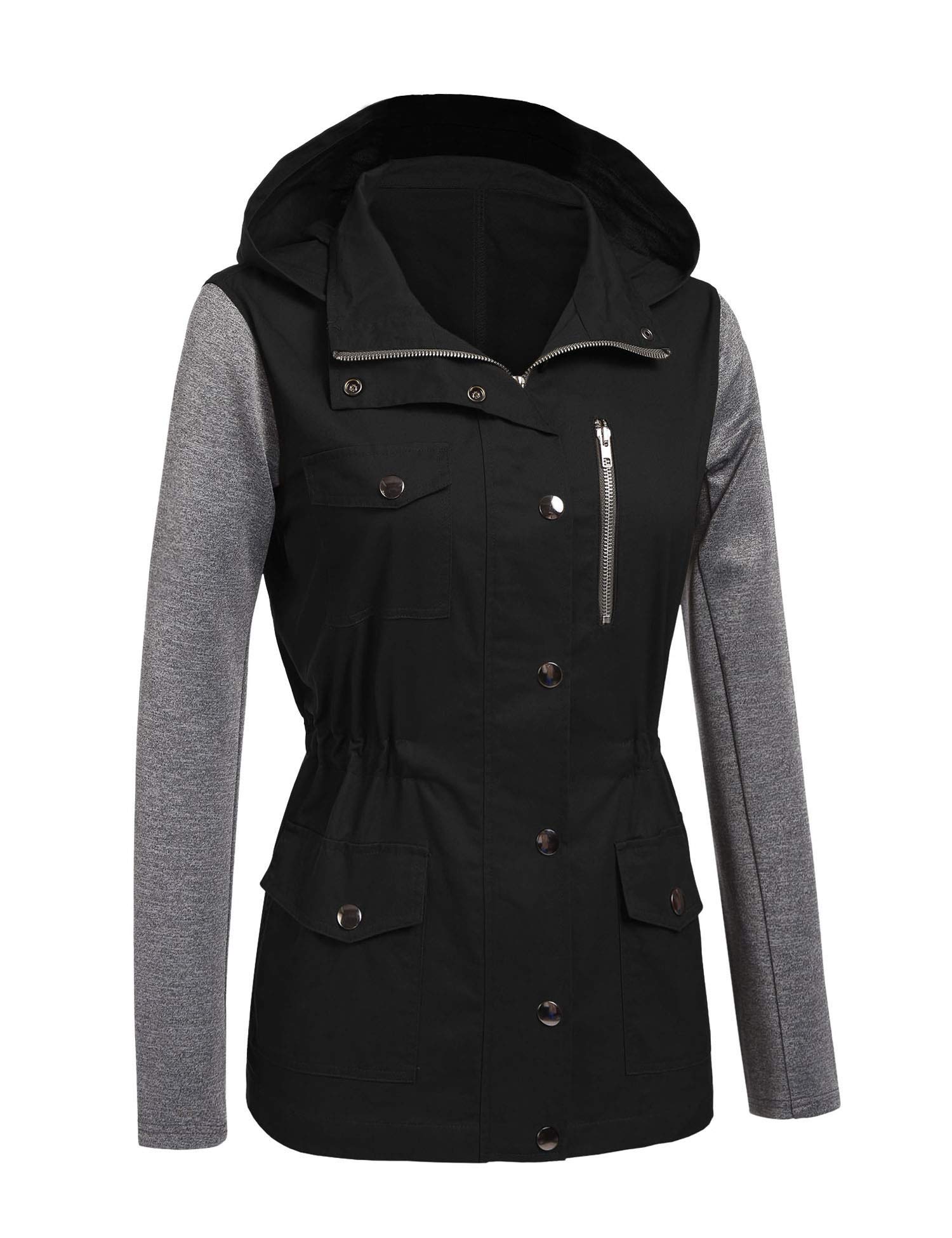 Beyove Womens Military Anorak Safari Utility Parka Drawstring Hoodie Jacket, (B)black 1, Medium