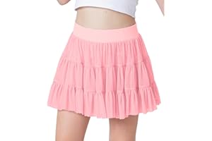 IIMMER Girls Mesh Ruffle Pleated Tennis Skirts Inner Shorts Flowy Cheer Running Athletic Skorts with Pockets 5-14 Years
