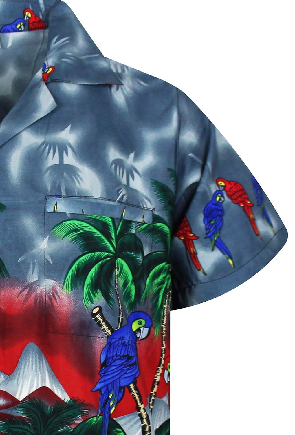Funky Hawaiian Shirt Men Shortsleeve Frontpocket HawaiianPrint Parrot