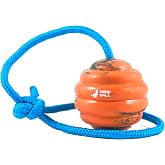 Nero Ball Pro K-9 Dog Training Ball on Rope &ndash; 2.75&Prime; Heavy-Duty Natural Rubber Reward &amp; Tug Toy with Nylon Throw Handle &ndash; High-Visibility Orange &ndash; Police, Military &amp; Sport Working Dogs Fetch