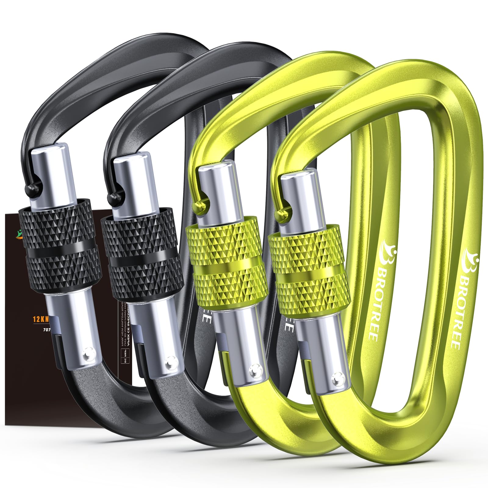 BROTREE Locking Carabiner Clips 12KN (1200 kg) Heavy Duty Carabiners for Hammock, Camping, Hiking, Backpack and More (2 or 4 Packs)