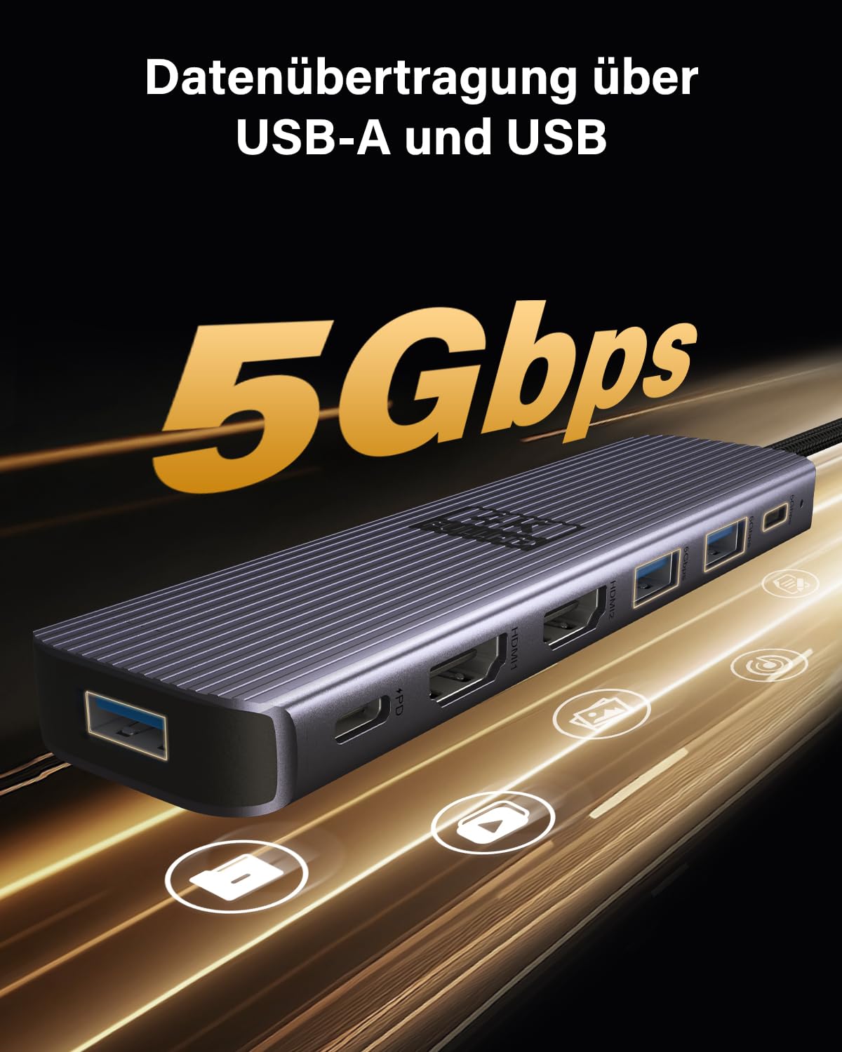 USB C zu Dual HDMI Adapter, Newmight 7-in-1-Dual-Monitor-Dock, 4K@60 Hz, mit 2 HDMI Anschlüssen, kompatibel mit Dell/MacBook/iPhone 15/16/17 und weiteren Geräten 7