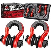 AMBULL Upgraded Snatch Block, 3/4" D Ring Shackle (2 Pack) 22,000lb Break Strength with Towing Pulley, Heavy Duty Offroad Recovery Accessory for Truck, Tractor, ATV & UTV - Red