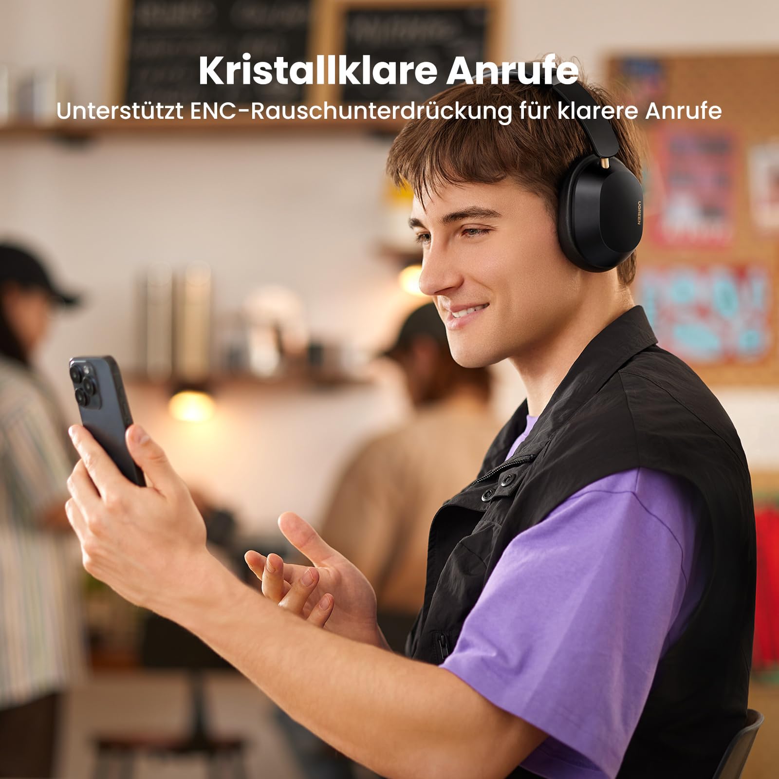 UGREEN HiTune Max5c Bluetooth Kopfhörer Over Ear mit Hybrid Active Noise Cancelling, Hi-Res Audio, LDAC, 75h Akku, Bluetooth 5.4, Spatial Audio, EQ in App, Duale Verbindung (Schwarz) 5
