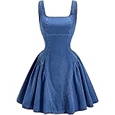 winkbay Women's Summer Denim Mini Dress Y2k Square Neck A Line Flowy Going Out Party Dresses