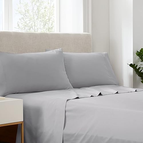 Serta Simply Clean Super Soft Hypoallergenic Stain Resistant Deep Pocket 3 Pieces Solid Bed Sheet Set, Twin, Silver Grey