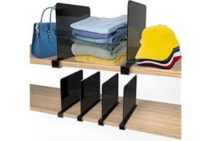 Hmdivor 6pcs Acrylic Shelf Dividers, Closets Shelf and Closet Separator for Organization in Bedroom, Kitchen and Office Shelves（Black）