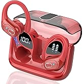 Wireless Earbuds 75hrs Bluetooth 5.4 Headphone Sport, 2026 Bluetooth Earbuds Stereo Deep Bass Over Ear Bud with Earhooks, ENC Noise Cancelling Mic, IPX7 Waterproof Earphone for Gym/Workout/Run, Red