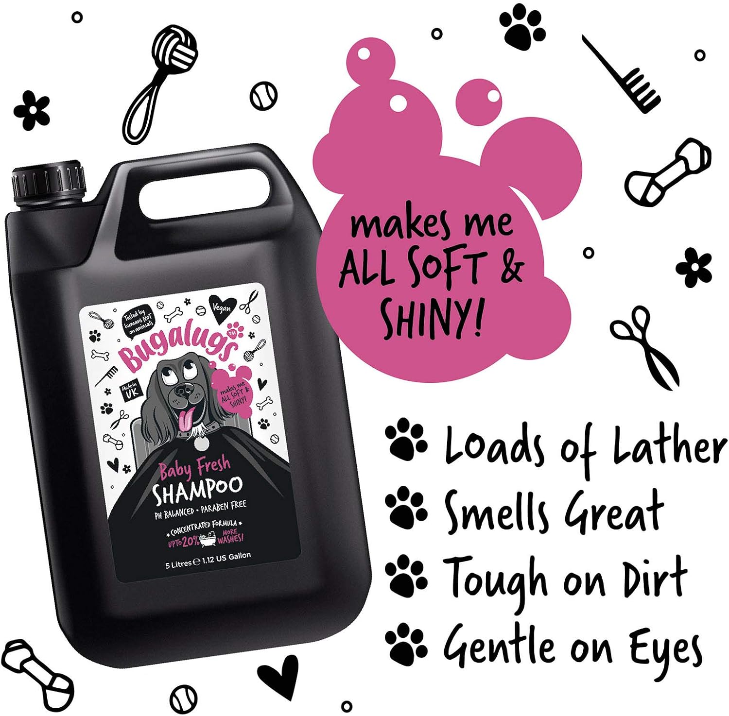 BUGALUGS Baby Fresh Dog Shampoo 5 Litre grooming products for smelly dogs with baby powder scent best puppy shampoo baby fresh - Image 4