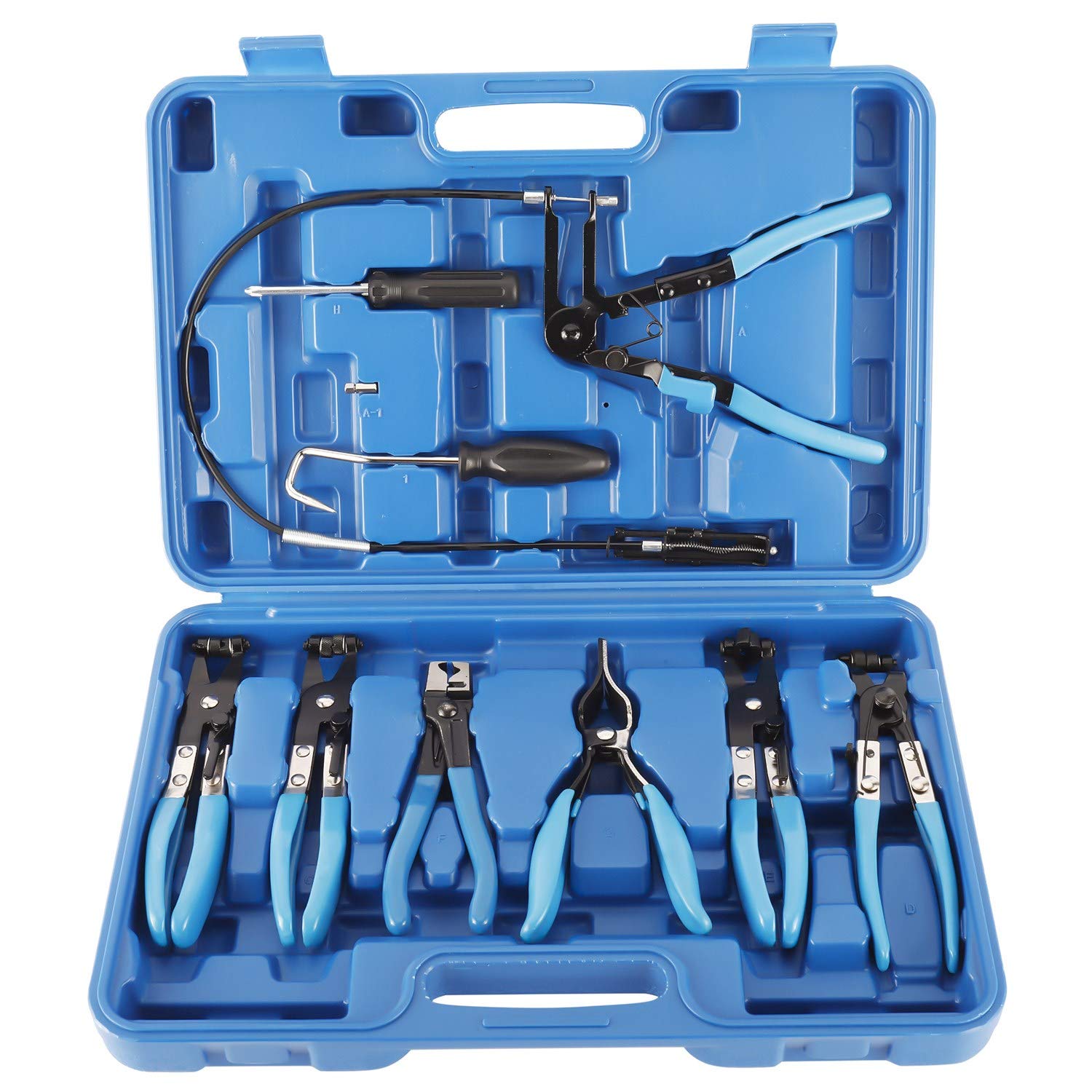 FreeTec 9pcs Professional Hose Clamp Plier Set, Lockable Flexible Long Reach Angled Hose Clip Pliers for Spring Hose Clamps O Clips for Fuel Oil Lines Water Hose Pipe Car Radiator Auto Repair