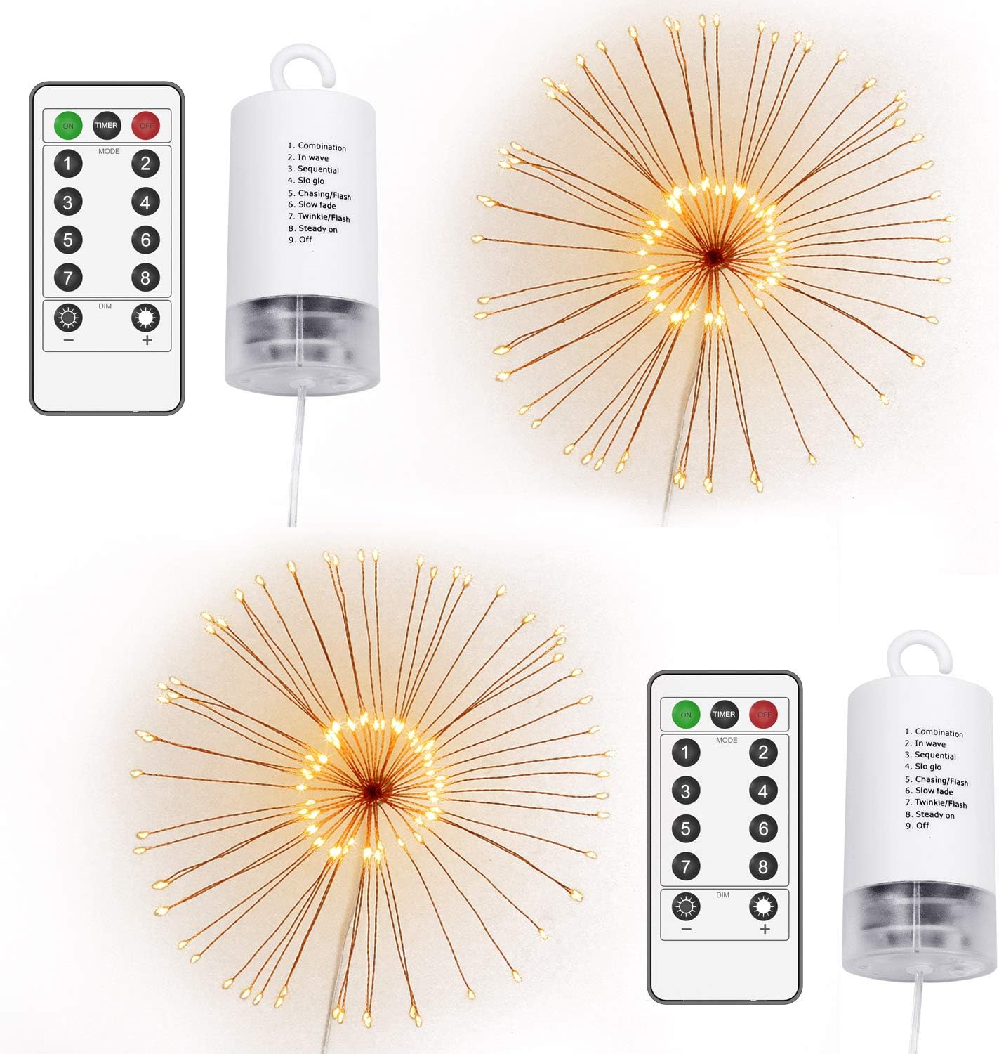 Asmader Fairy 2 Pack Battery Operated Hanging Starburst Lights, IP65 Waterproof 8 Modes, Multicolor