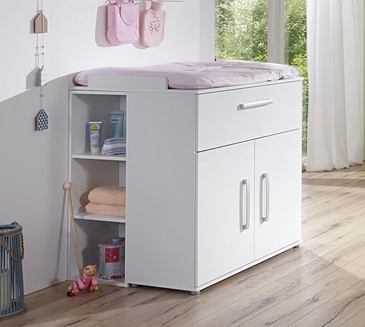 Lifestyle4living Babyzimmer Kinderzimmer Babymobel Einrichtung Junge Madchen Wickelkommode Griffe Matt Silber Schubkasten Turen Aufsatzseiten Weiss Amazon De Kuche Haushalt