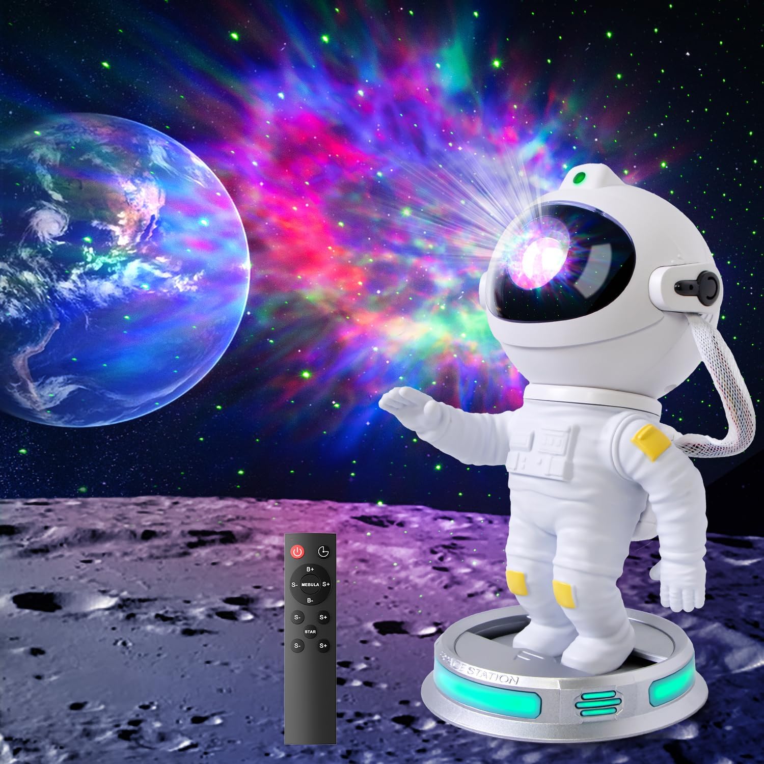 Amailtom Astronaut Light Projector, Galaxy Projector Ambient Lighting Star Projector with Remote Control and Timer, 360° Adjustable Nebula Ceiling Lights for Bedroom Gaming Room Home Theater — image 1