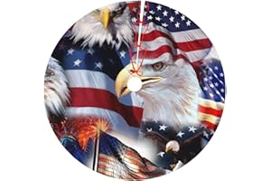 LUMANSITTER July 4th American Flag Patriotic USA New York Eagle Ny 36 Inch Christmas Tree Skirt Carpet Mat Funny Party Decor Supplies for Xmas Halloween Decorations Occasion Ornament