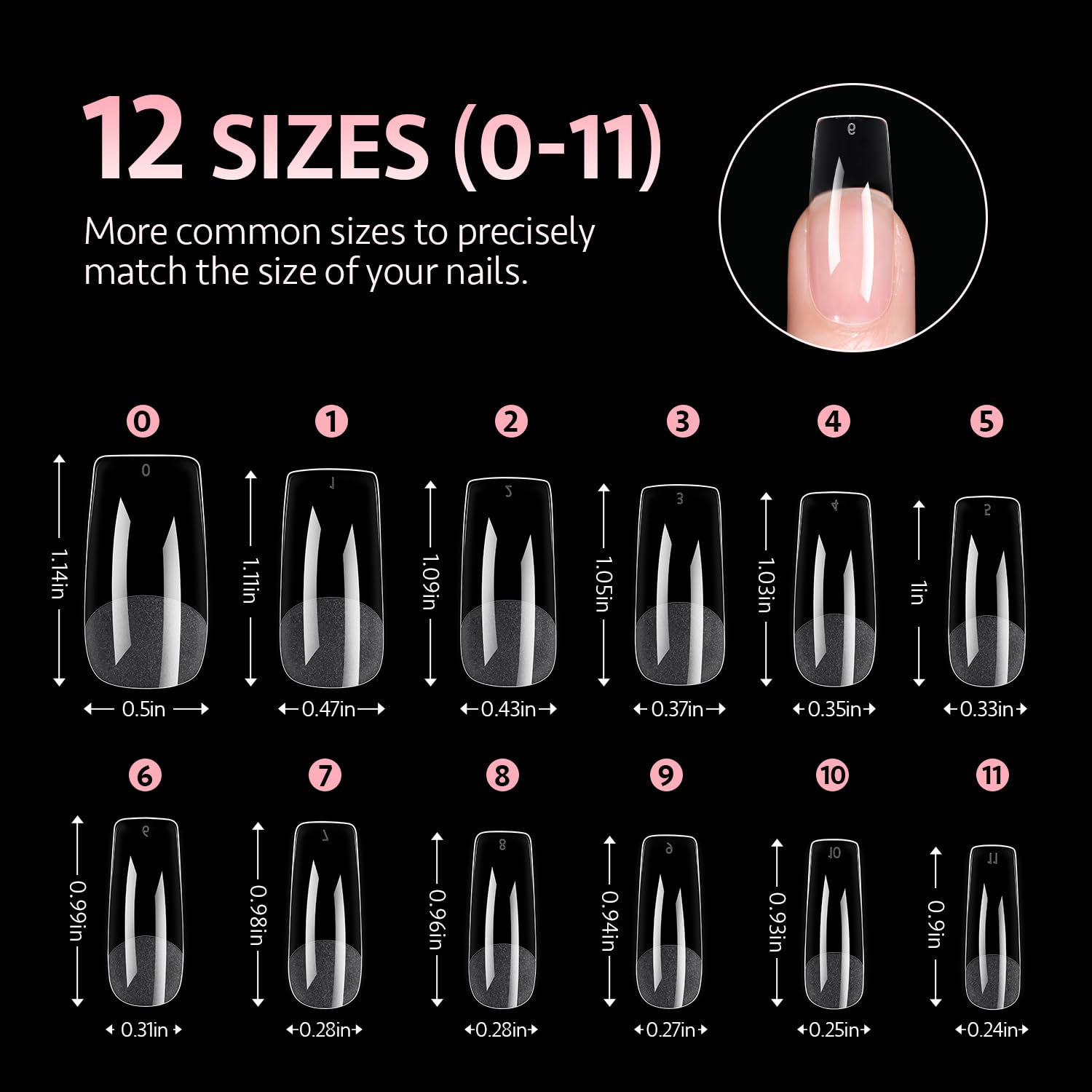 GAOY Medium Square Fake Gel Nail Tips, 12 Sizes False Full Cover Acrylic Press on Nails, 240Pcs Soft Half Matte Tips - Image 6