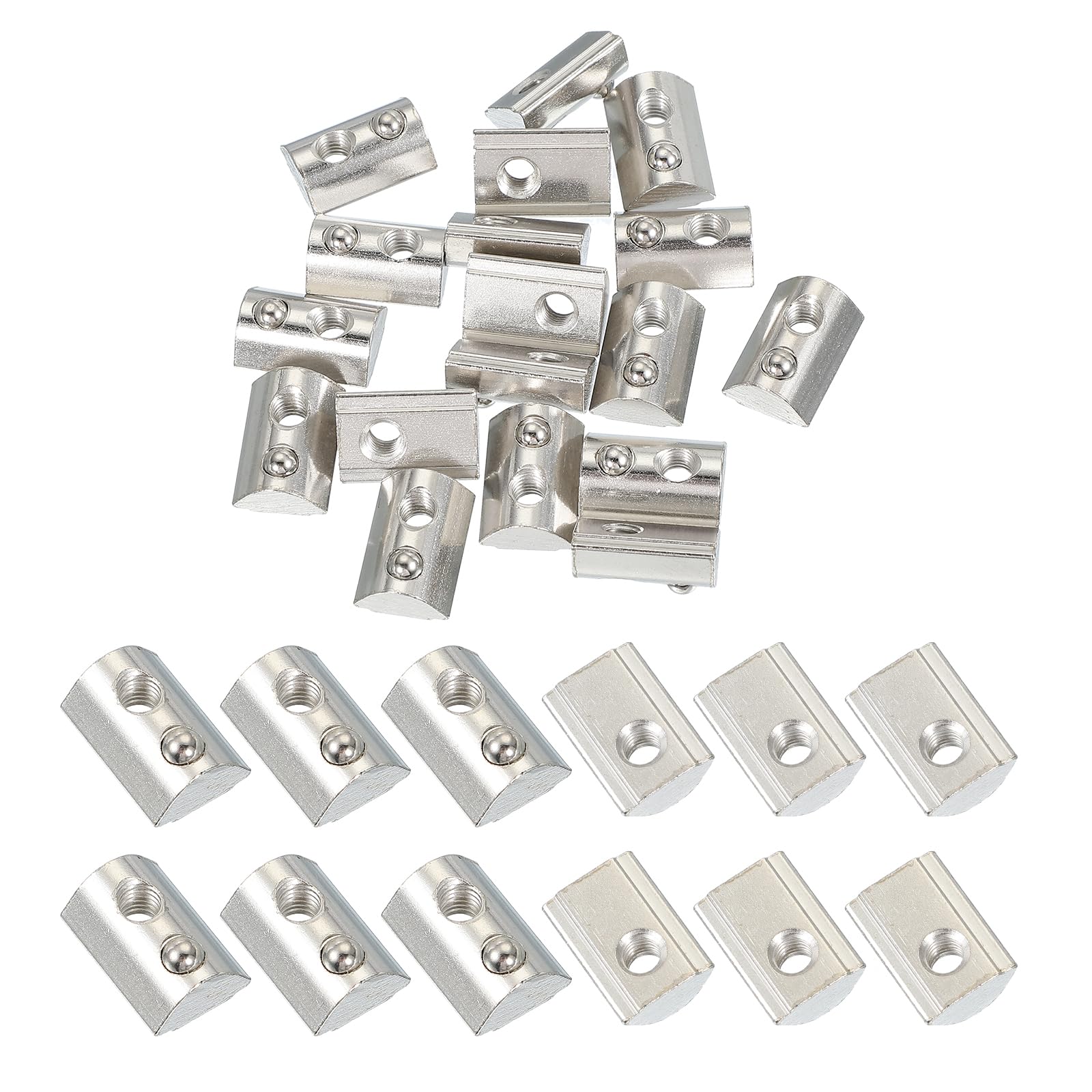 PATIKIL 4545 Series M6 t Slot Nuts, 20pcs Roll-in Spring Ball Loaded Elastic Nuts with 9.8mm Slot for Aluminum Extrusion Profile Rail 3D Printer, Silver