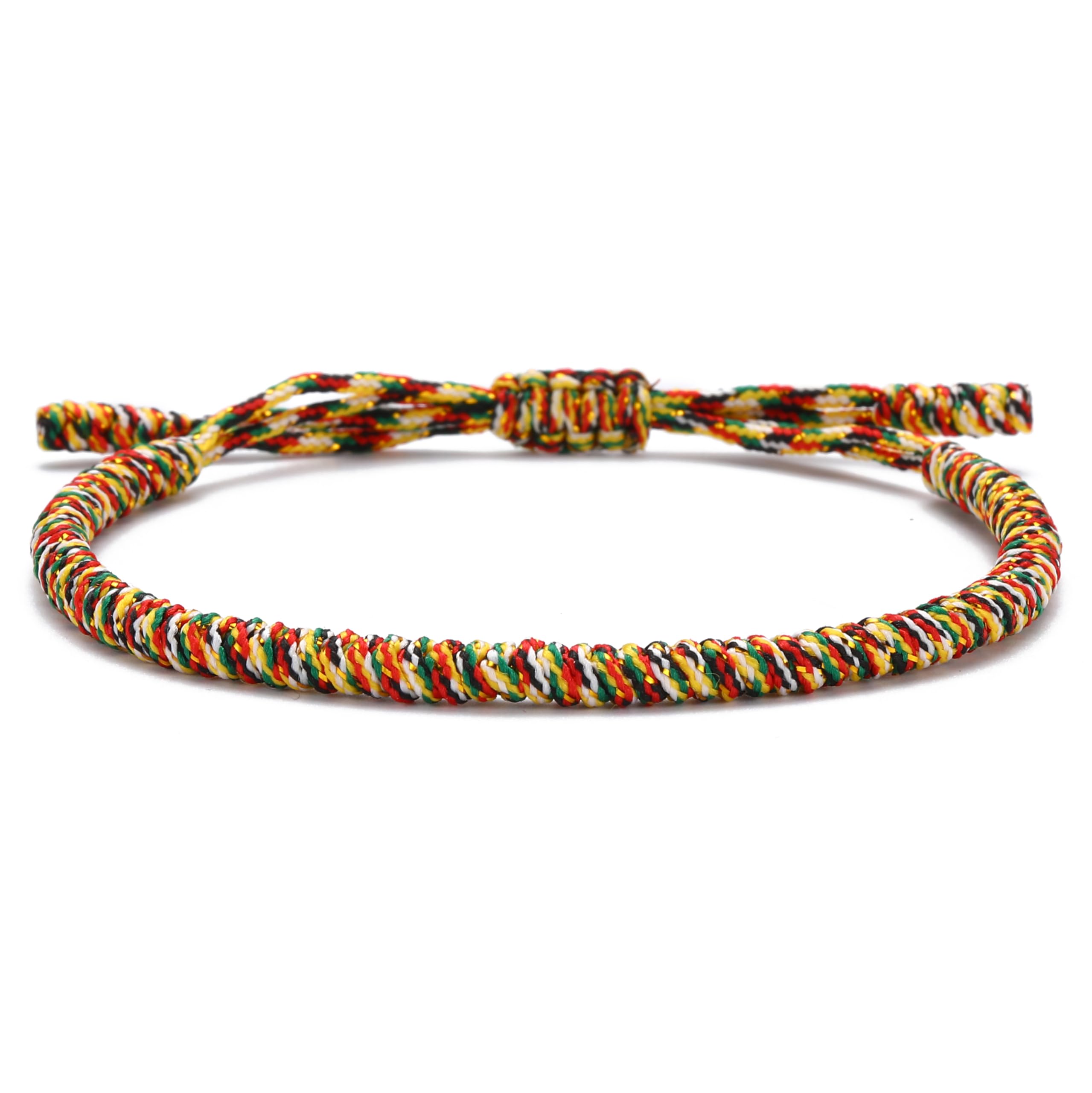 LUCKY BUDDHIST Handmade Bracelet + Buddhist Gift! Tibetan Good Luck String Armband. for Women, Men, Teens. Adjustable Size! Friendship Present. Handcrafted Rope Woven Chakra Wristband | Multi Gold — image 1