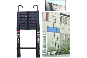 AUTOFATHER Upgrade Heavy Duty 5M Aluminum Extension Ladder with Detachable Hook Telescopic 16.5ft 150kg/330lb Max Load Capacity Portable Foldable for Indoor Outdoor Use Multi-Purpose Extendable Ladder