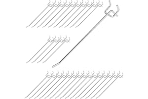 Waltool 40Pcs 8" /200mm Stainless Steel Pegboard Display Hooks Bulk Set, Silver Garage Organization Peg Wall Hook Metal Slatw