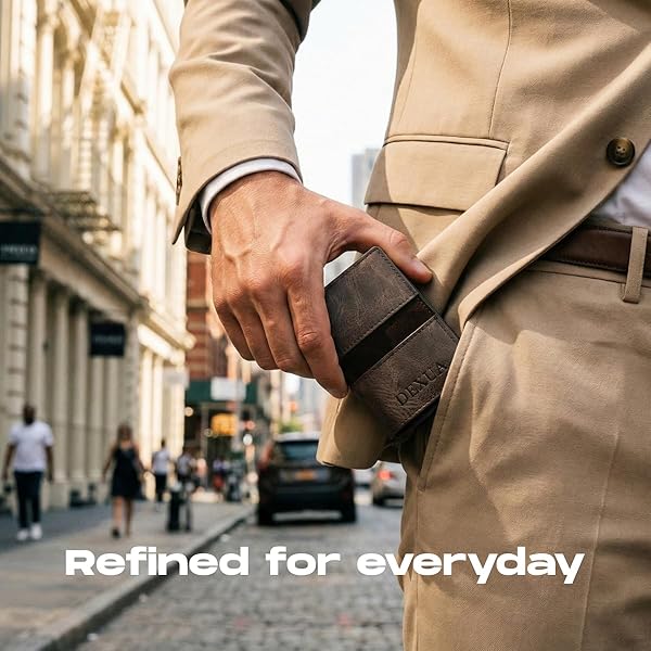 DEXUA MENS WALLET, GENIUNE LEATHER SLIM WALLET, RFID BLOCKING POP-UP CARD HOLDER, TOTAL 9 CARDS CAPACITY, CASH SLOT, MAGNETIC CLOSURE, GIFT READY