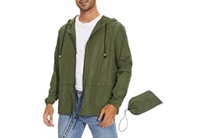 Zando Packable Mens Rain Jacket Lightweight Raincoat Waterproof with Hood Outdoor Windbreaker Jacket Travel Rain Jackets