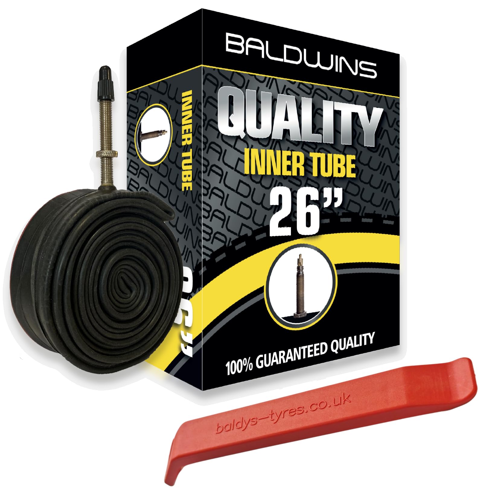 Baldwins Bike Inner Tube 26 x 1.75 to 2.125 Presta Valve & BALDY'S TYRE LEVER