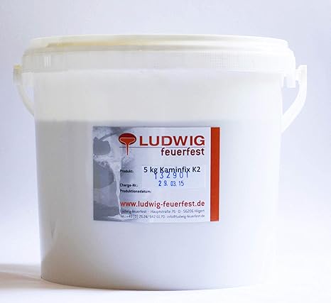 Schamottemörtel, Feuerfester Mörtel zur Kaminreparatur, Kaminmörtel, Feuerbeton (5kg Eimer)