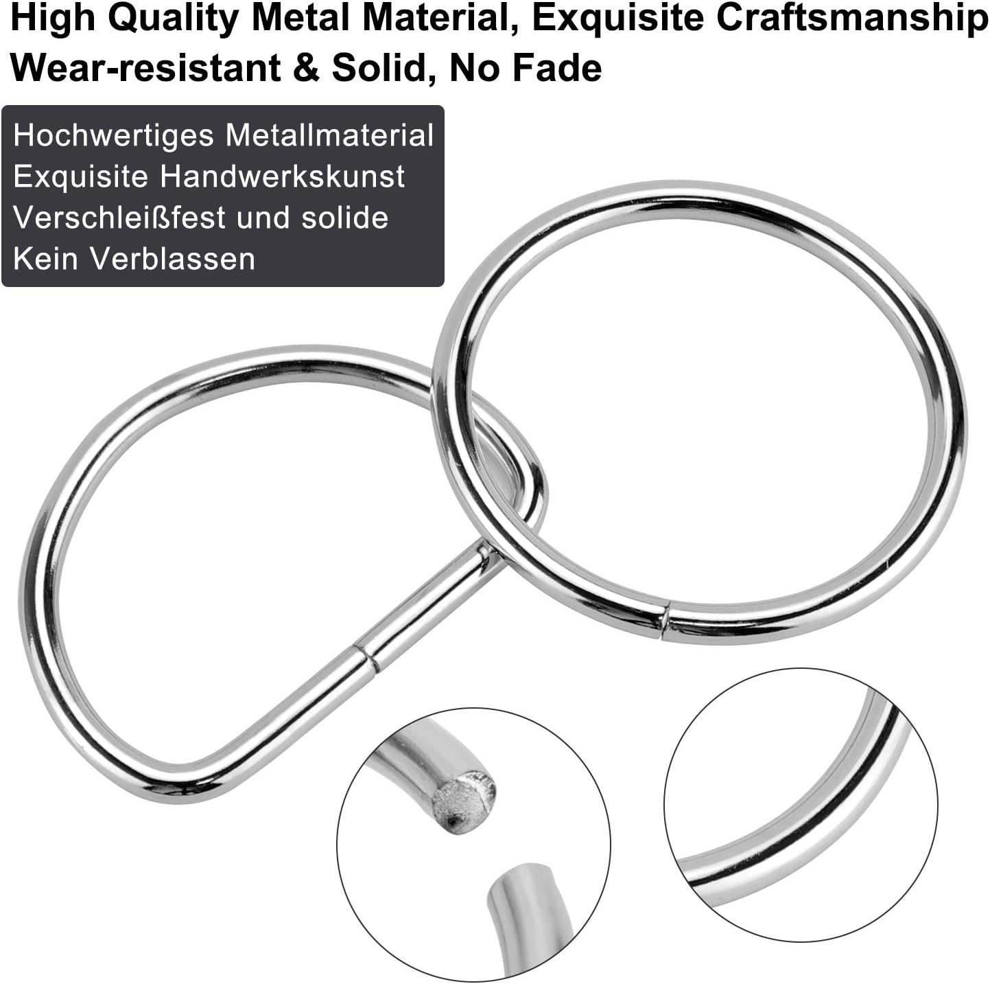 Hysagtek 50 pcs Metal O Ring and D Ring, Non-Welded Metal Rings Multi-Purpose Buckles for Bag Straps Belts, Macrame - Image 5