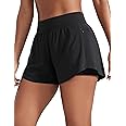 CRZ YOGA Double Layer Running Shorts for Women 3" High Waisted 2 in 1 for Athletic Tennis Workout with Zip Pockets