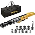 ACROPOW 3/8" Cordless Ratchet Wrench, Compatible with DEWALT 20V Battery, 74Ft-Lbs Brushless Motor Electric Ratchet with Variable Speed, Sockets Set, Adapters and Tool Bag（No Battery and Charger）