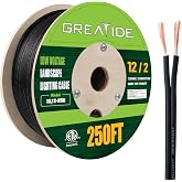 GREATIDE 12/2 Low Voltage Landscape Lighting Wire, Outdoor Direct Burial Cable, 12 Gauge 2 Conductor, 250 Feet