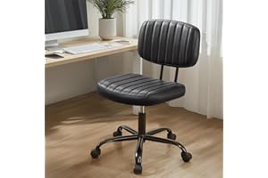 Sweetcrispy Small Office Desk Chair - Armless PU Leather with Comfy Lumbar Support, Height Adjustable Rolling Swivel Task for No Arms, for Adult, Student, Bedroom, Home, Vanity, Black