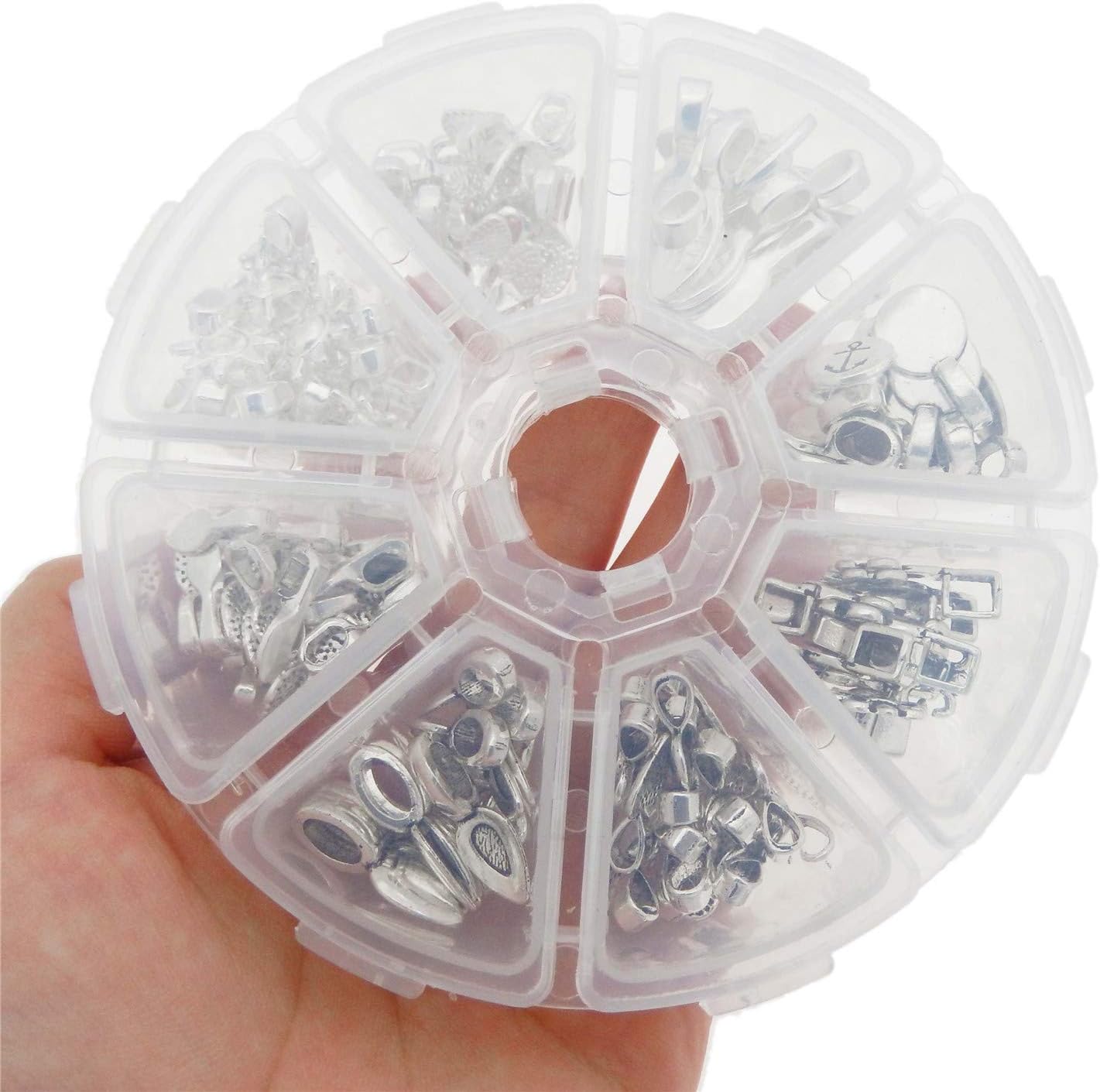 Julie Wang 120 pcs Mixed Glue on Bail Charm for Necklace Bracelet Pendants Jewelry Making Silver Color 8 Styles - Image 5